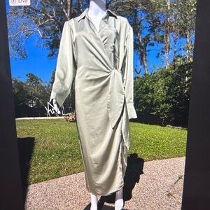 Jason Wu Wrap Dress Size Medium Sage Green Long Sleeve Dress